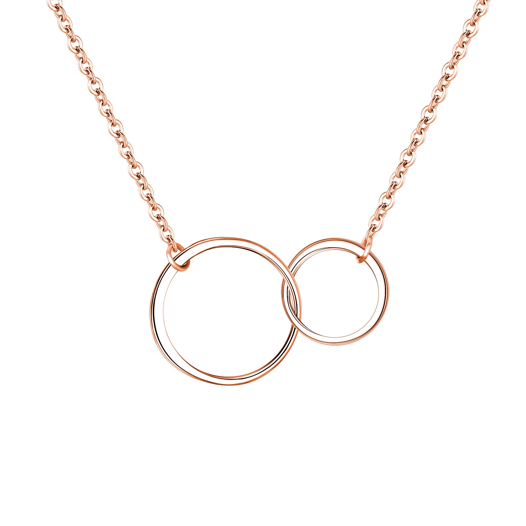 Ever Faith Mother Daughter Necklace, 925 Sterling Silver Interlocking 2 Circle Necklace for Mom Rose Gold-Tone