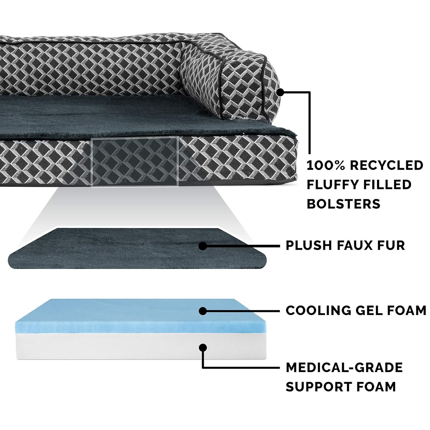 Medium Furhaven Pet 86336257 Comfy Couch Gel Foam Pet Bed Diamond