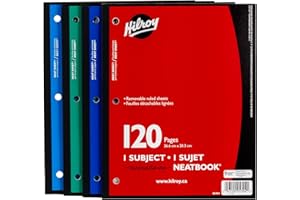 Hilroy Neatbook 1-Subject Wireless Notebook, 8" x 10.5", 7 mm Ruled with Margin, 120 Pages/60 Sheets, 1 Notebook, Colour May 