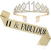 11th Birthday Sash and Tiara, 11 & Fabulous Sash and Tiara Birthday Crown, Happy 11th Birthday Gifts for Party Favors Supplies and Decorations, Gold