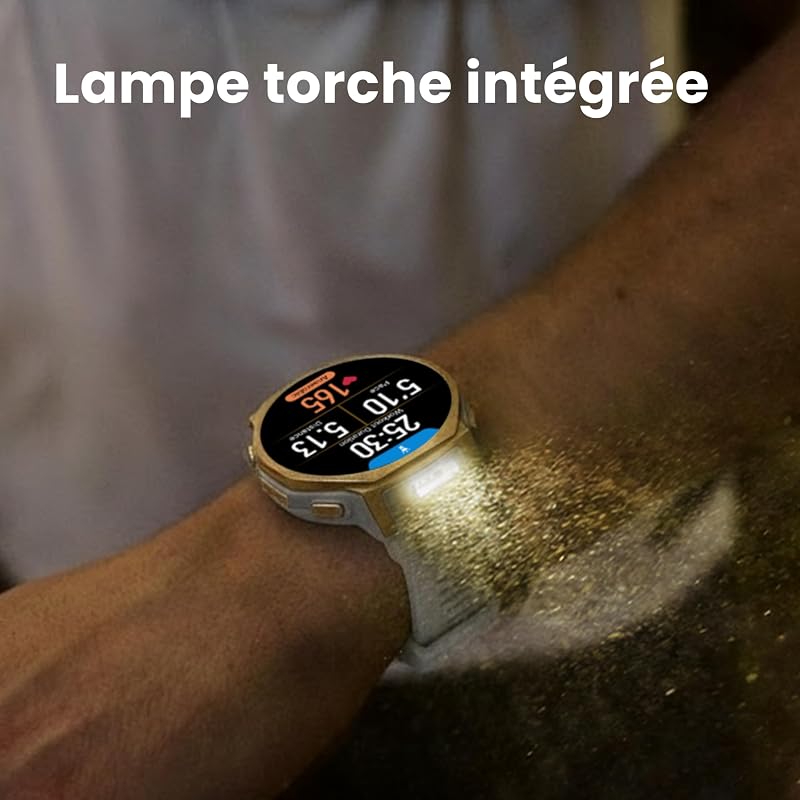 T-Rex 3 Pro Montre Connectée Outdoor 44mm – Écran AMOLED Saphir, Flashlight, Lunette Titane, GPS, Cartes Hors Ligne, 17 Jours Autonomie, 180+ Modes Sport, Smartwatch pour Android iPhone