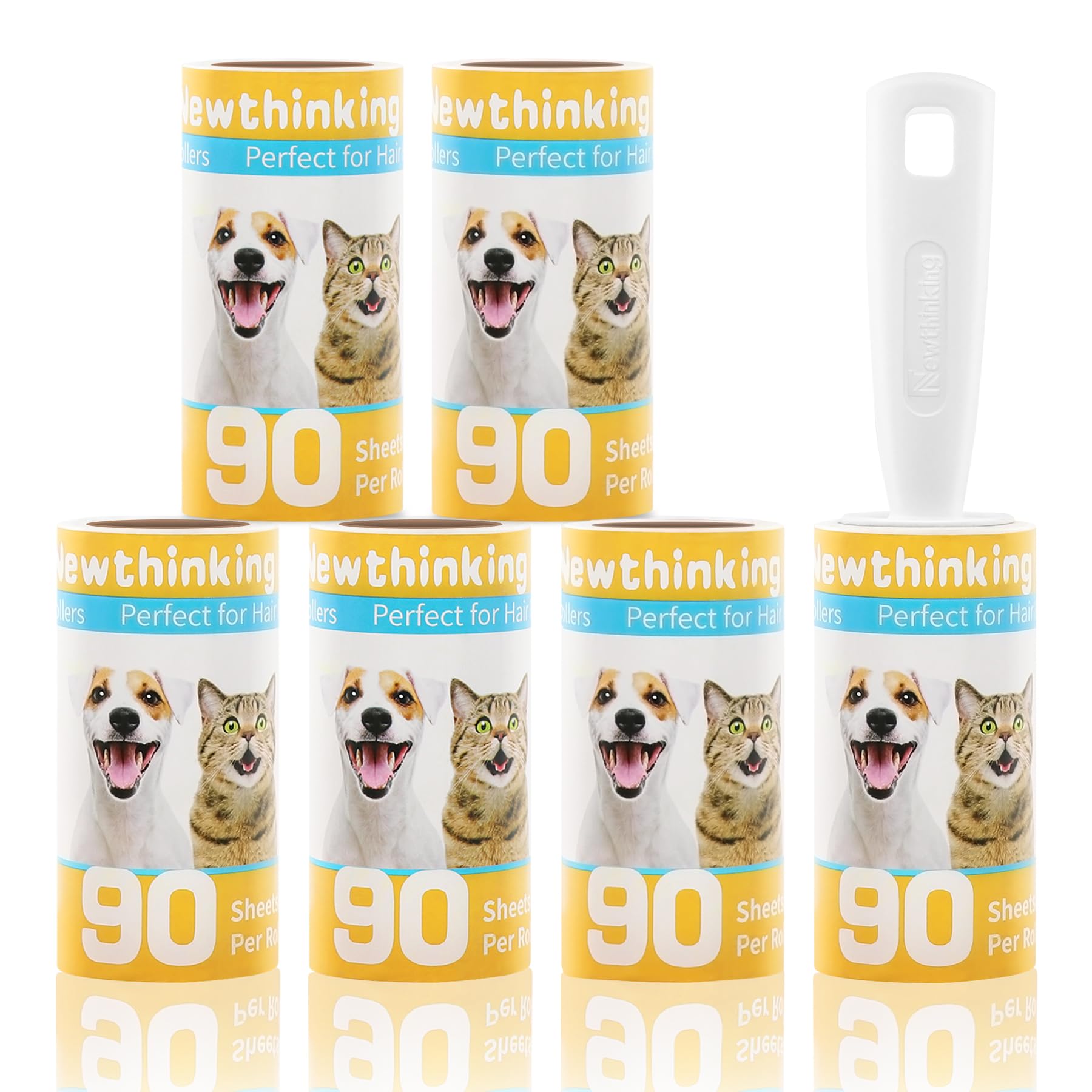Newthinking Lint Rollers and Refills for Clothes, 540 Sheets of Lint Roller Refills and Handle, Extra Sticky Clothes Roller for Pet Hair Remover, 90 Sheets Per