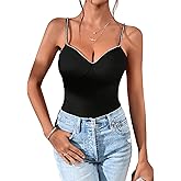 SOLY HUX Women's Rhinestone Cami Top V Neck Spaghetti Strap Slim Fit Camisole Summer Tops