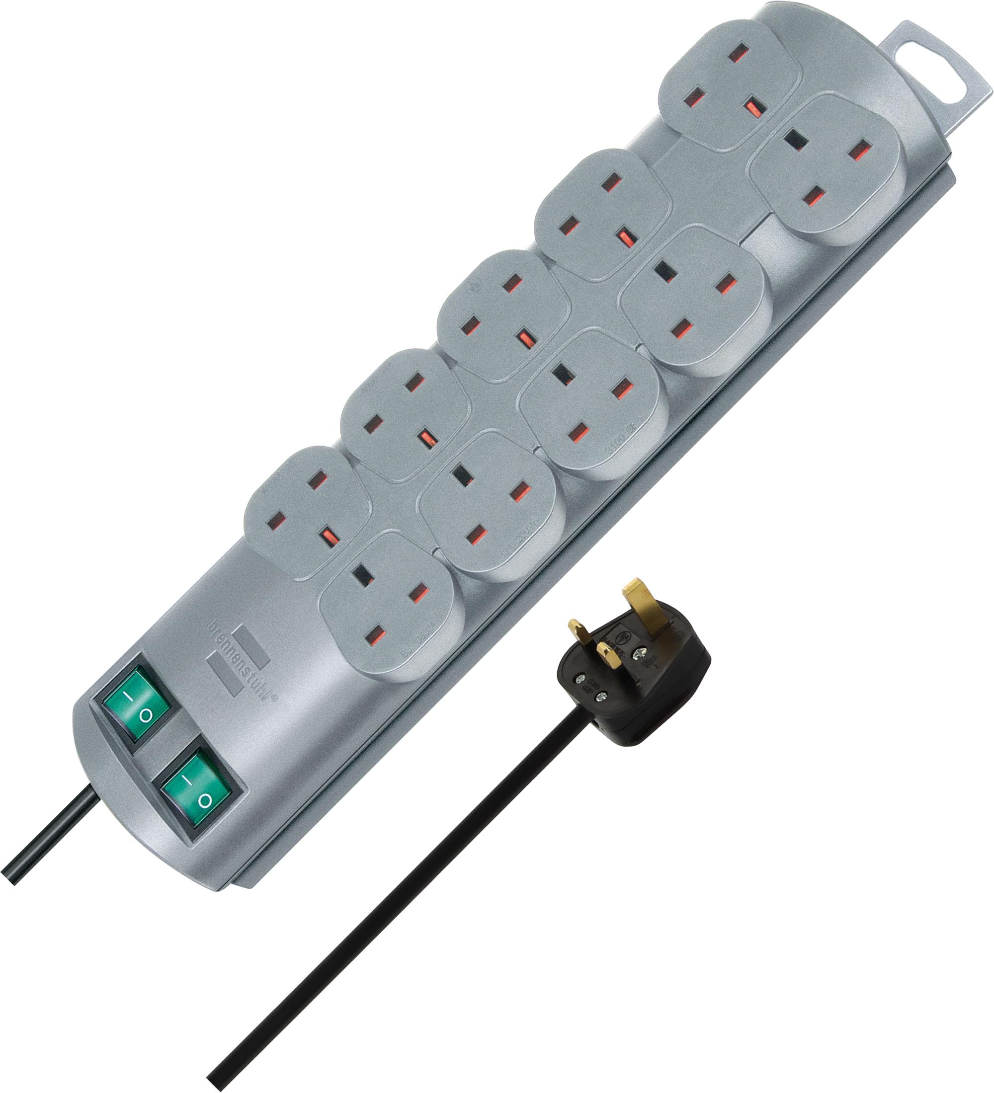 Brennenstuhl Primera-Line 10-way Extension Lead (Power strip with 2 switches for 5 sockets each and 2m cable) Silver