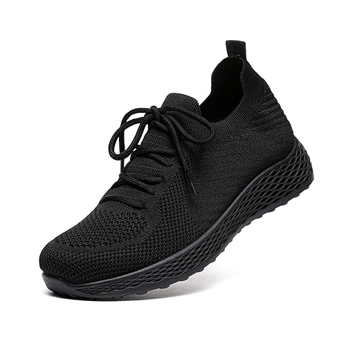 Bernal Womens Walking Tennis Shoes Casual Non Slip Gym Workout Shoes Breathable Mesh Working Sneakers (All Black 8)