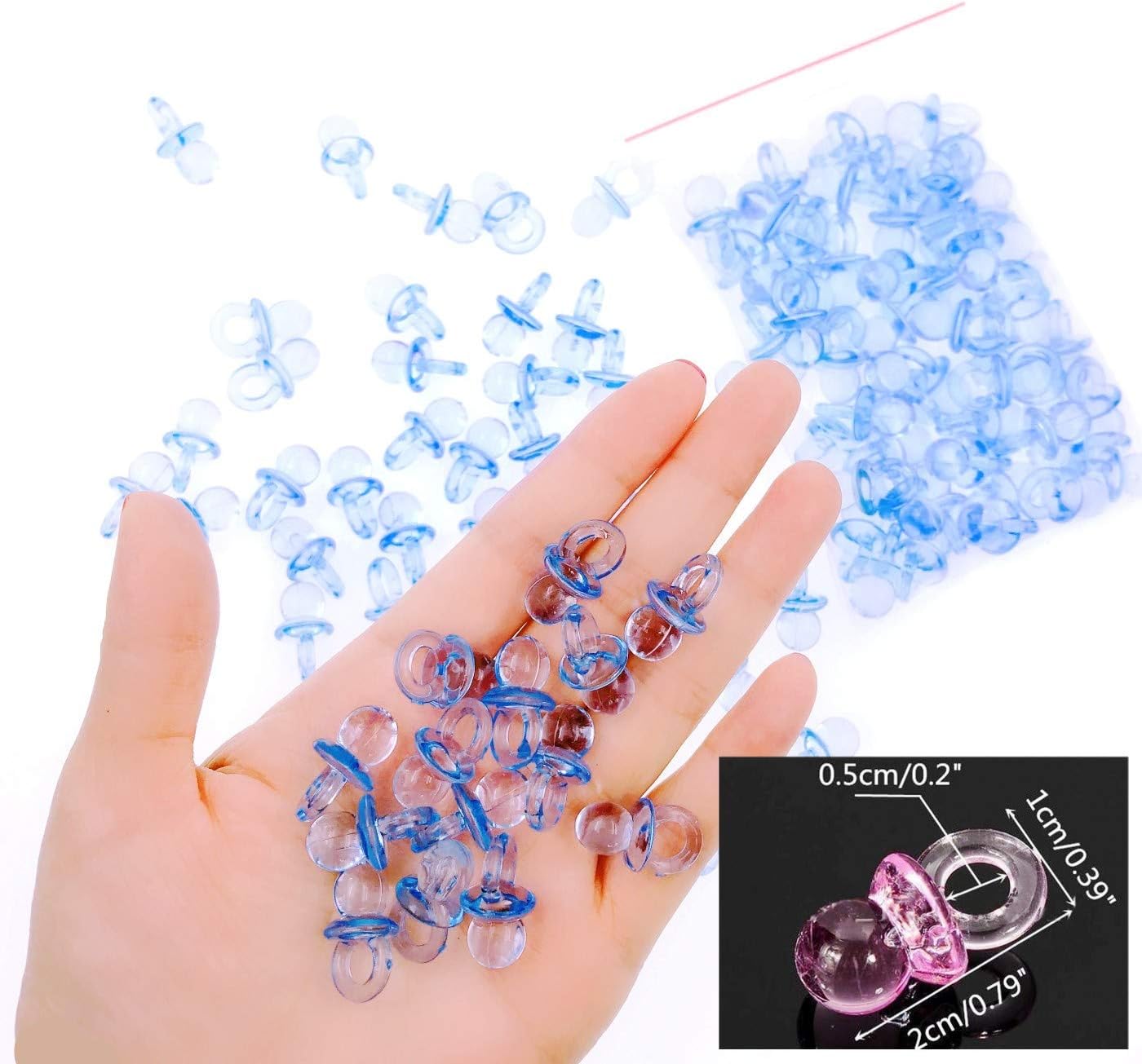 JZK 100 x Blue Mini Dummy Pacifier Acrylic Soothers Table Scatter Confetti Party Decoration Accessory for Baptism Baby Shower Baby Birthday Mother to Be Party - Image 4