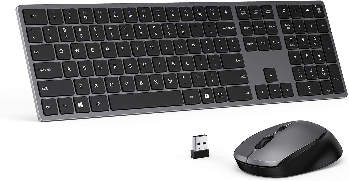 Wireless Keyboard and Mouse, seenda 2.4GHz Ultra Thin Full-Sized Silent Keyboard and Mouse Combo with Number Pad for Computer, Laptop, PC, Notebook, Desktop, Windows 7, 8, 10(Space Gray)