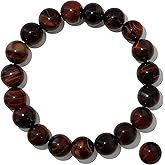 Clilopoal Natural Crystal Stone Golden Tiger's Eye Bracelet Black Obsidian Round Bead Elastic Energy Healing Bracelet for Men and Women Small, Medium, Large 6mm 8mm 10mm 12mm