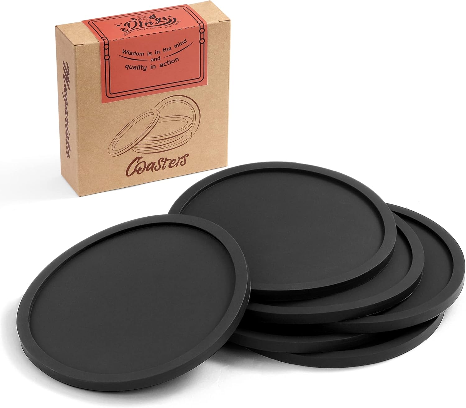 MNGARISTA Silicone Coasters, Black Coaster Set, Drink Coasters for