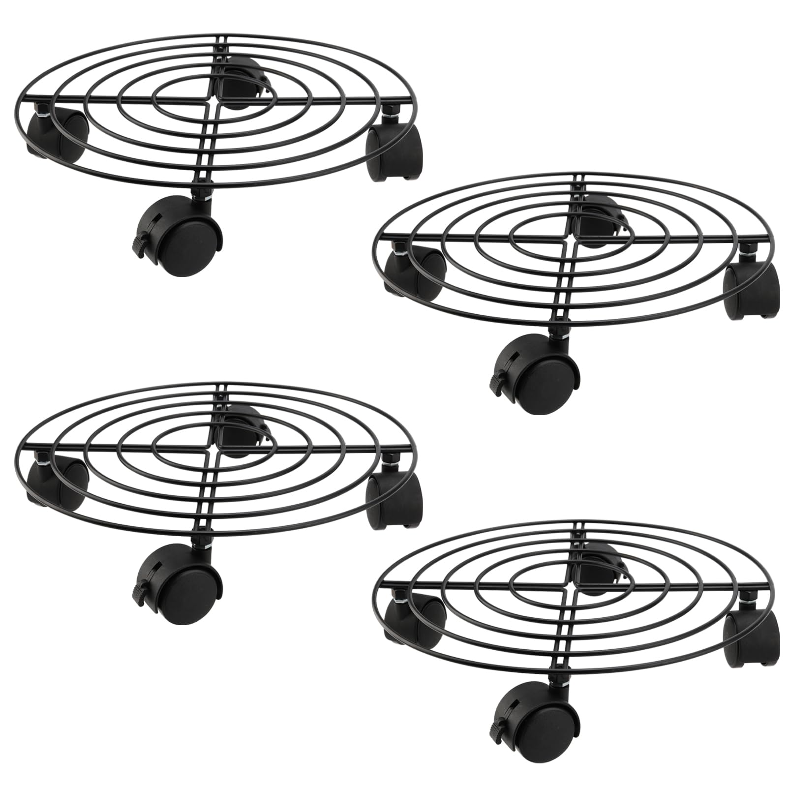 MAHIONG 4 Pack 27cm Plant Caddy, 10 Inch Round Metal Plant Stand with Wheels, Flower Pot Trolley Holder with Swivel Casters for Indoor Outdoor Use