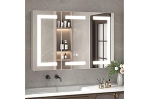 ECACAD Lighted Medicine Cabinet with Anti-Fog Mirror & Hidden Shelves, Wall Mounted Bathroom Mirror with Storage, Bathroom Wa