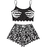 WDIRARA Women's Sleepwear Cute Print Lettuce Trim Cami and Shorts Pajama Set