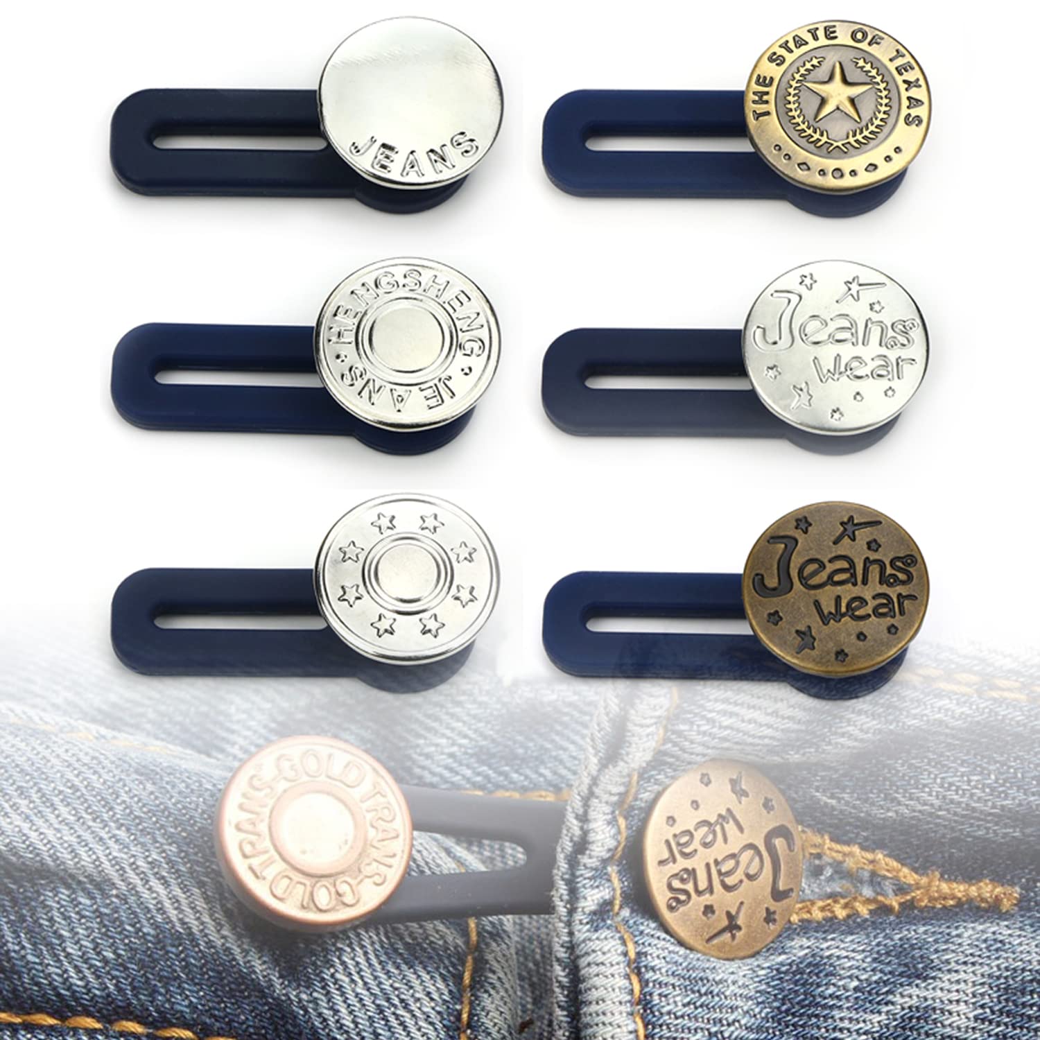 Elastic Pants Waist Extender 6-Pack,Jeans Pants Button Extender Set by Lohas Select (Style 1)