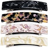 Hair Barrettes Tortoise Shell French Design Celluloid Hair Clip Medium Rectangular Automatic Hair Pins for Women Girl Lady 4 Pack