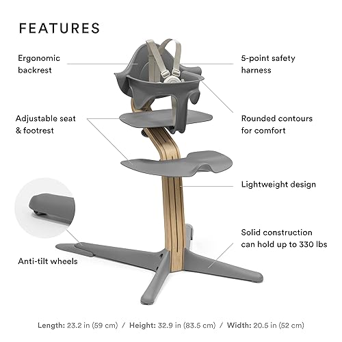 Stokke Nomi High Chair, Grey/Oak Inspires Active Sitting Tool
