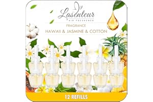 LASENTEUR PlugIns Refills Air Freshener, Scented and Essential Oils for Home and Bathroom, Hawaiian, Jasmine, Cotton, Indoor Home Use, 12 Count, Compatible with Airwick, Compatible with Glade