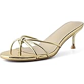 Shoe'N Tale Women’s Kitten Heel Sandals Knotted Thong Flip Flops Round Open Toe Slip On Mule Heels Dressy Fashion Shoes