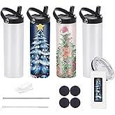 Stvyar 20oz sublimation sport tumblers blanks with two lids,flat edge sublimation tumblers,double wall stainless steel insulted cup,for Heat Transfer, White (4, with flex handle lid)