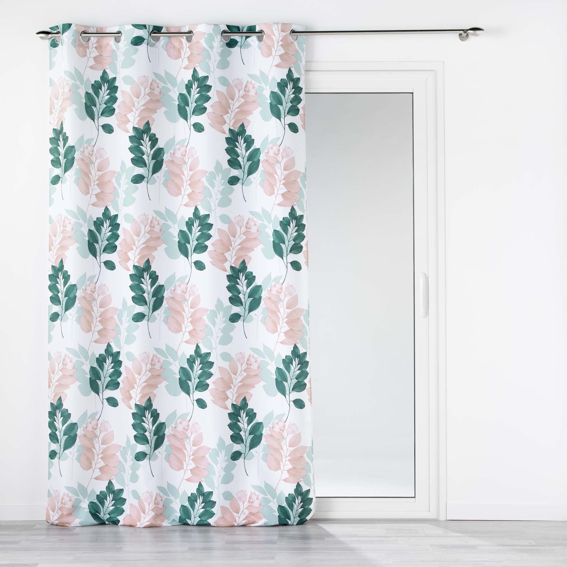 Douceur d'Intérieur, Belline White Emerald Printed Polyester Eyelet Curtain 140 x 280 cm