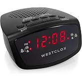 Westclox Dual Alarm Clock Radio 0.6" Red LED Display, FM Radio with 20 Presets, Adjustable Brightness, Snooze &amp; Battery Backup, Digital FM Clock Radio Alarm for Bedrooms (Black)