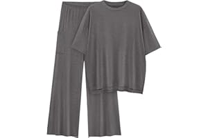 KIRUNDO Womens 2 Piece Outfits Lounge Set 2024 Casual Loose Short Sleeve Knit Pullover Tops and Wide Leg Pants Tracksuits