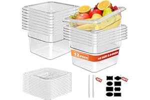 SVKLHY 1/6 Size 2.5 Inch Clear NSF Polycarbonate Food Pan-15 PCS[Food Grade][Hot&Cold Resistant] Commercial Food Pans with Lids, Restaurant Food Storage Containers Hotel Pan(BPA-FREE)
