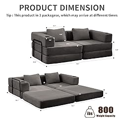 78" W Loveseat Sofa, 4 in 1 Convertible Floor Sofa