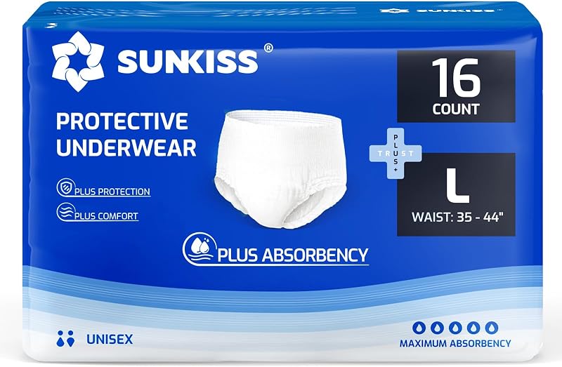 SUNKISS TrustPlus Incontinence Pants for Men and Women Large 16 Count
