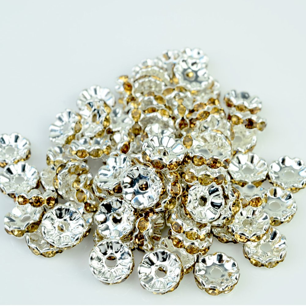 RUBYCA Top Quality 100pcs 8mm Wavy Rondelle Spacer Beads Silver Tone Light Colorado Czech Crystal — image 1