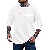 VOGSTART Mens Graphic Tshirt Casual Print Stretchy Long Sleeve Crewneck Tee Shirt (S-XXL)