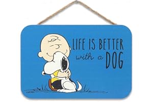 OPEN ROAD BRANDS Peanuts Charlie Brown and Snoopy Life Is Better With a Dog Hanging Wood Wall Decor - Cute Snoopy Sign for Home