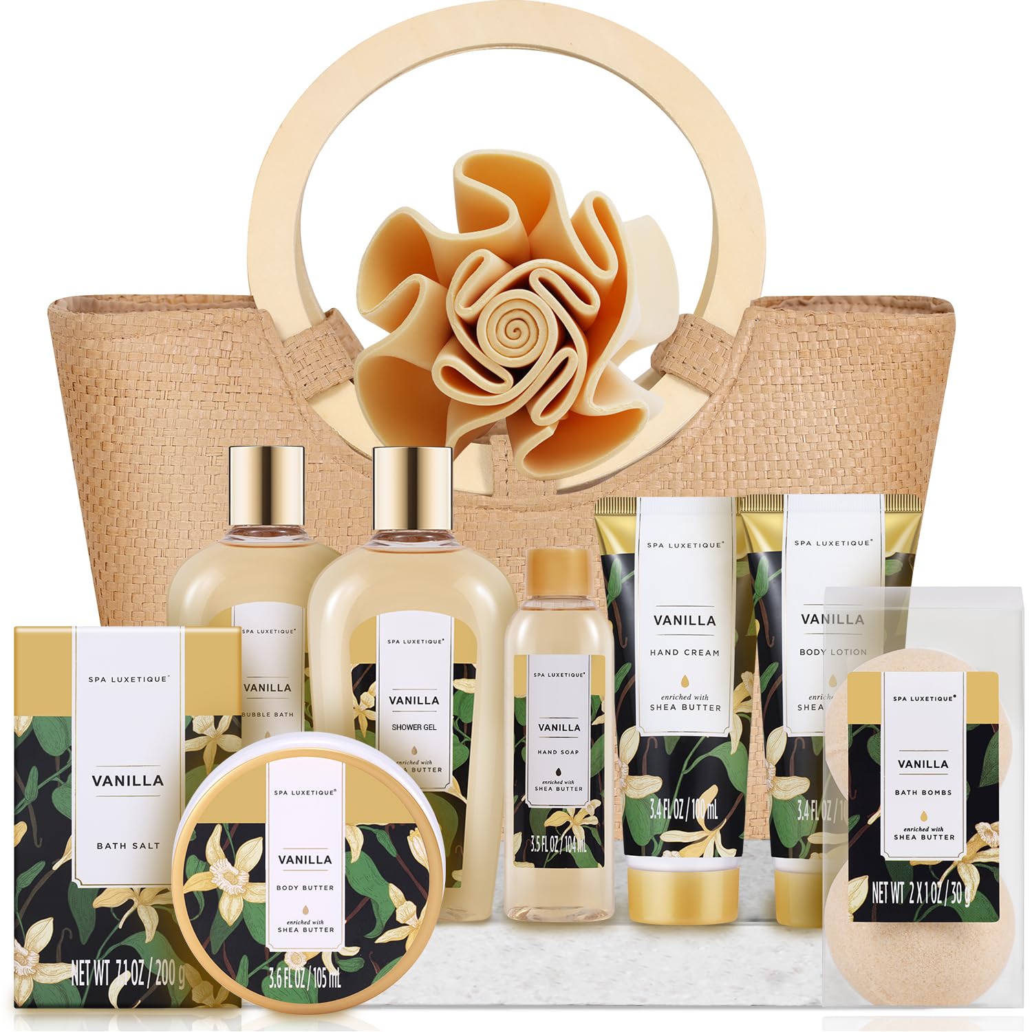 Photo 1 of (please see all images) Spa Luxetique Spa Gift Baskets for Women - Vanilla Bath Set with Bubble Bath, Body Lotion Gift Set