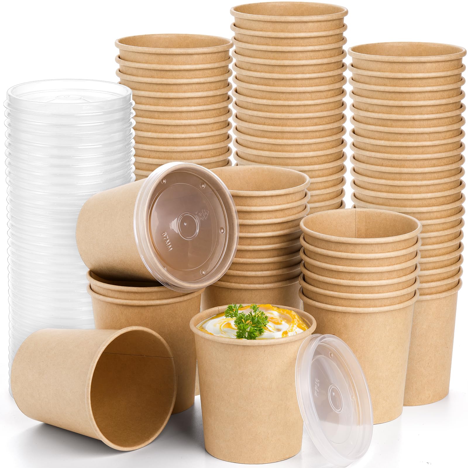 Photo 1 of Lyellfe 80 Pack Paper Soup Containers with Lids, 16 Oz Disposable Kraft Paper Food Cups, To Go Take Out Cups for Hot Cold Drinks, Christmas Party
