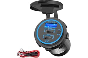 OUFFUN USB C Car Charger Socket – 58W Lengthened RV USB Outlet 12V Socket Dual 20W PD3.0 USB-C and 18W QC3.0 Car USB Port with Button Power Switch for Boat Marine Motorcycle