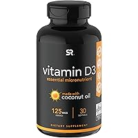 Vitamin D3 (5000iu/125mcg) Infused with Coconut Oil ~ Non-GMO & Gluten Free (30 Softgels)