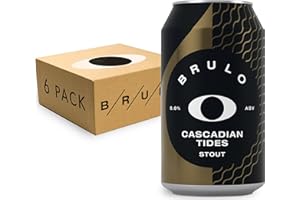 BRULO - Cascadian Tides Stout, Non-Alcoholic, Alcohol-Free Beer, Low Calorie, Vegan, 330mL each (6 Pack)