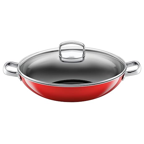 Silit Energy Red Wok mit Glasdeckel, Ø 36 cm, Silargan Funktionskeramik, Schüttrand, induktionsgeeignet, spülmaschinengeeigne