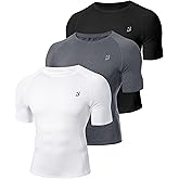 Roadbox Mens Compression Shirt Short Sleeve, 3 Pack Cool Dry Workout Base Layer Undershirts, Athletic T-Shirt for Gym Sports