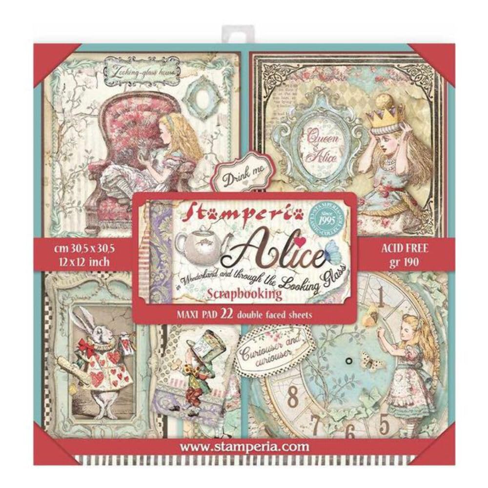 Stamperia International Scrapbooking Pad-Double Sided Sheets-Alice in Wonderland & Through The Looking Glass, Various, 12 x 12 cm