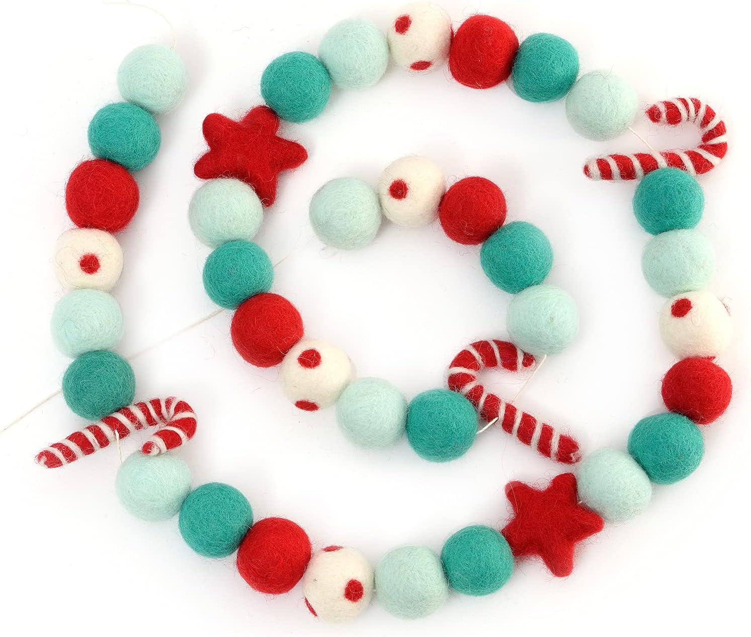 Wreaths, Garlands & Swags - Glaciart One Stars and Candies Felt Ball Garland - Pompom Holiday Decoration Hand-Made from Natural Wool - Cute Hanging Decor for Christmas Tree, Kids Bedroom, Living Room, Nursery - 7 Feet Long