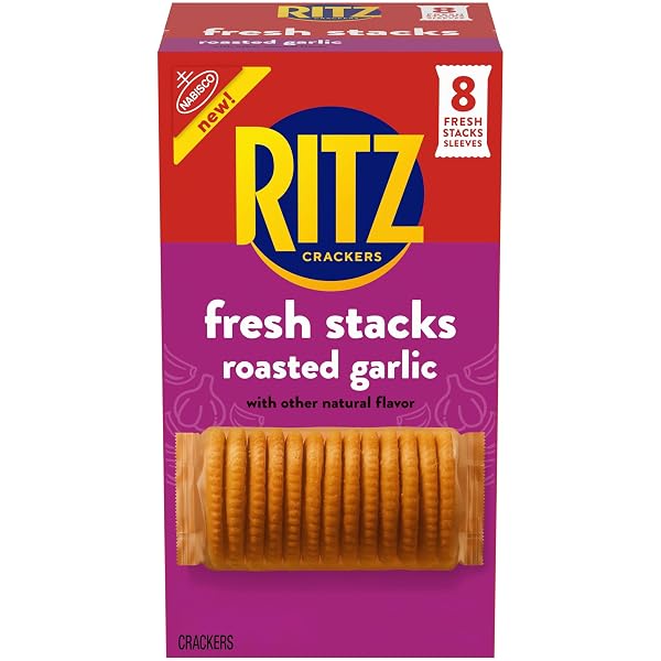 RITZ FRESH STACKS ROASTED GARLIC CRACKERS, TRAVEL SNACKS, 11.8 OZ (8 MULTI SNACK PACKS)
