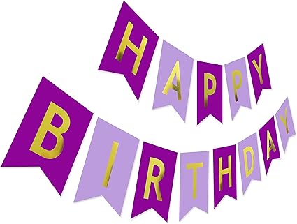 Amazon Com Purple Birthday Banner Violet Happy Birthday Sign Gold Glitter Party Bunting For Girl Woman Her Toys Games