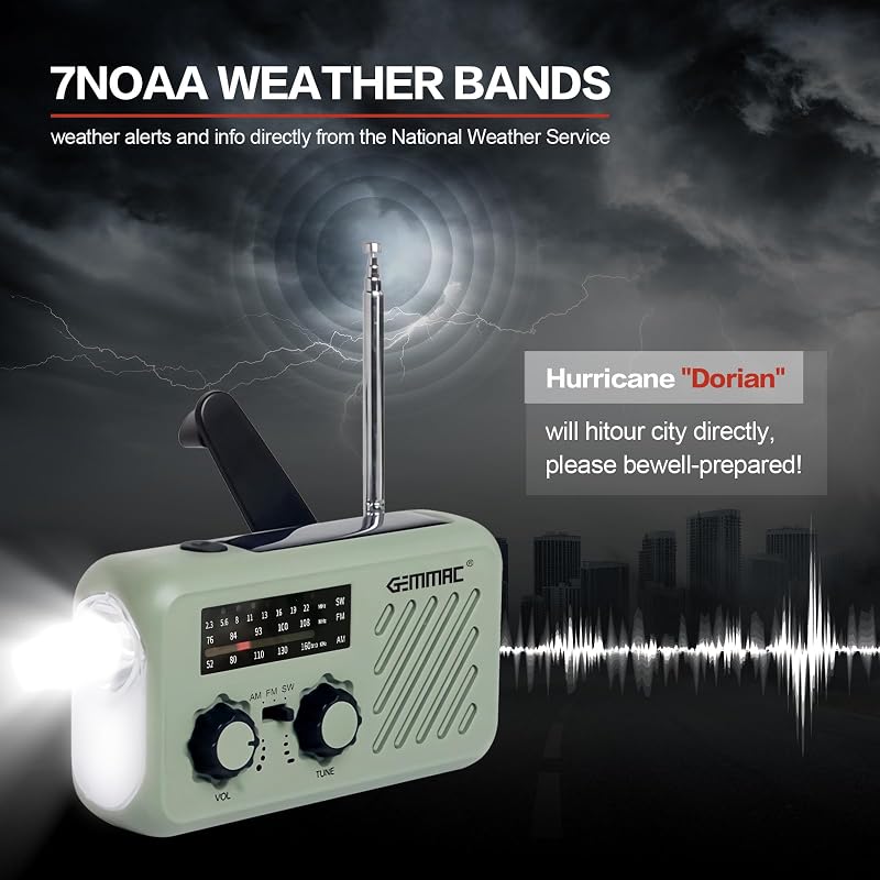 Notfall Radio, 3-Wege-Laden Emergency Radios, 2000mAh Akku Kurbelradio Solar Ladegerät Power Bank USB AM/FM-Radio mit SOS-Alarm Kopfhöreranschluss Taschenlampe, Innen Außen Camping Klein Taschenradio — Foto 7 von 7