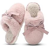 GOEWY Cute Women's Memory Foam House Slippers - Fuzzy Plush Faux Fur Slippers with Bow Butterfly Tie - Anti-Skid Indoor/Outdoor Gifts for Women, Moms & Ladies
