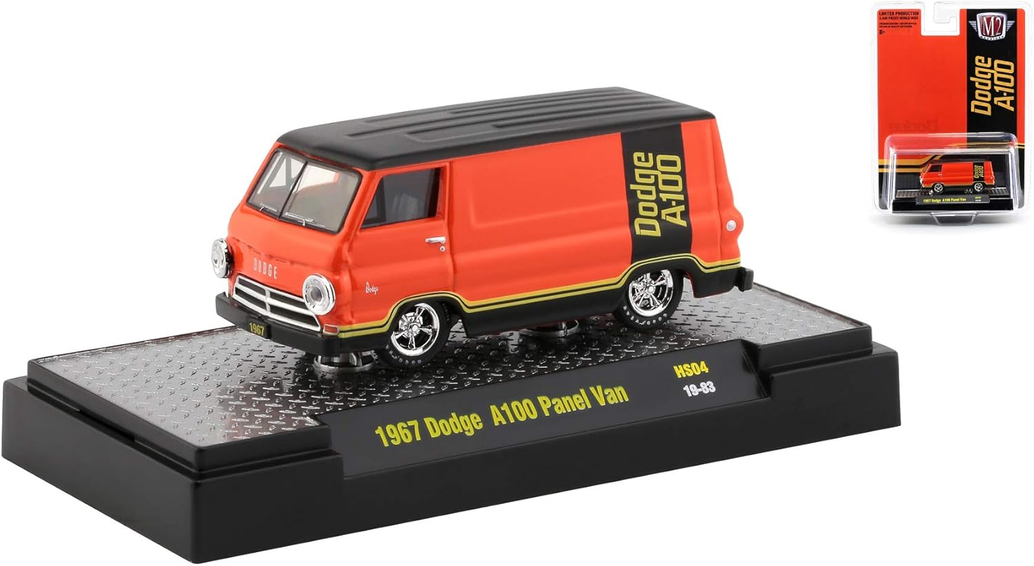 Amazon Com 1967 Dodge A100 Panel Van Orange Black Hobby Exclusive Limited Edition To 3 600 Pieces Worldwide 1 64 Diecast Model Car By M2 Machines 31500 Hs04 Toys Games