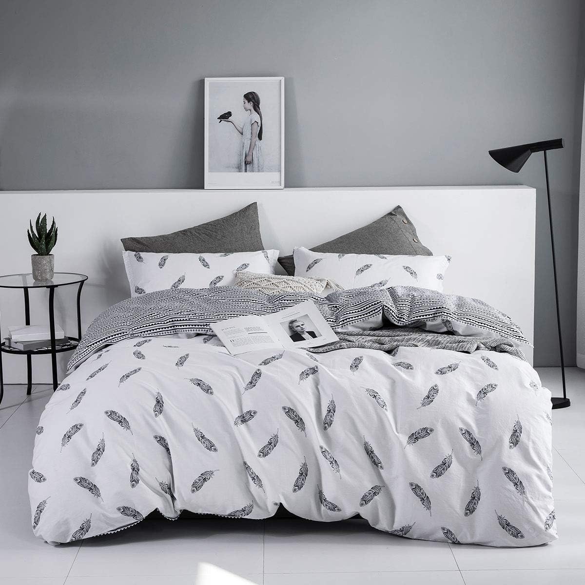 JOHNPEY Duvet Cover Queen - 100% Cotton Bedding Set (1 Duvet Cover 90"x 90"+ 2 Pillow Shams 20" x 26")- Zipper Closure
