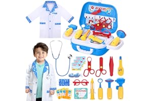 GIFTINBOX Kids Doctor Kit for Girls, Doctors kit for Kids 22 Pieces Doctor Play Gift for Kids Medical Toys Set with Roleplay Doctor Costume Toddlers Ages 3 4 5 6 Year Old (Blue)