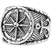Greendou Fashion Jewelry Men's 316L Stainless Steel Black Silver Vintage Anchor Nautical Compass Ring (8)