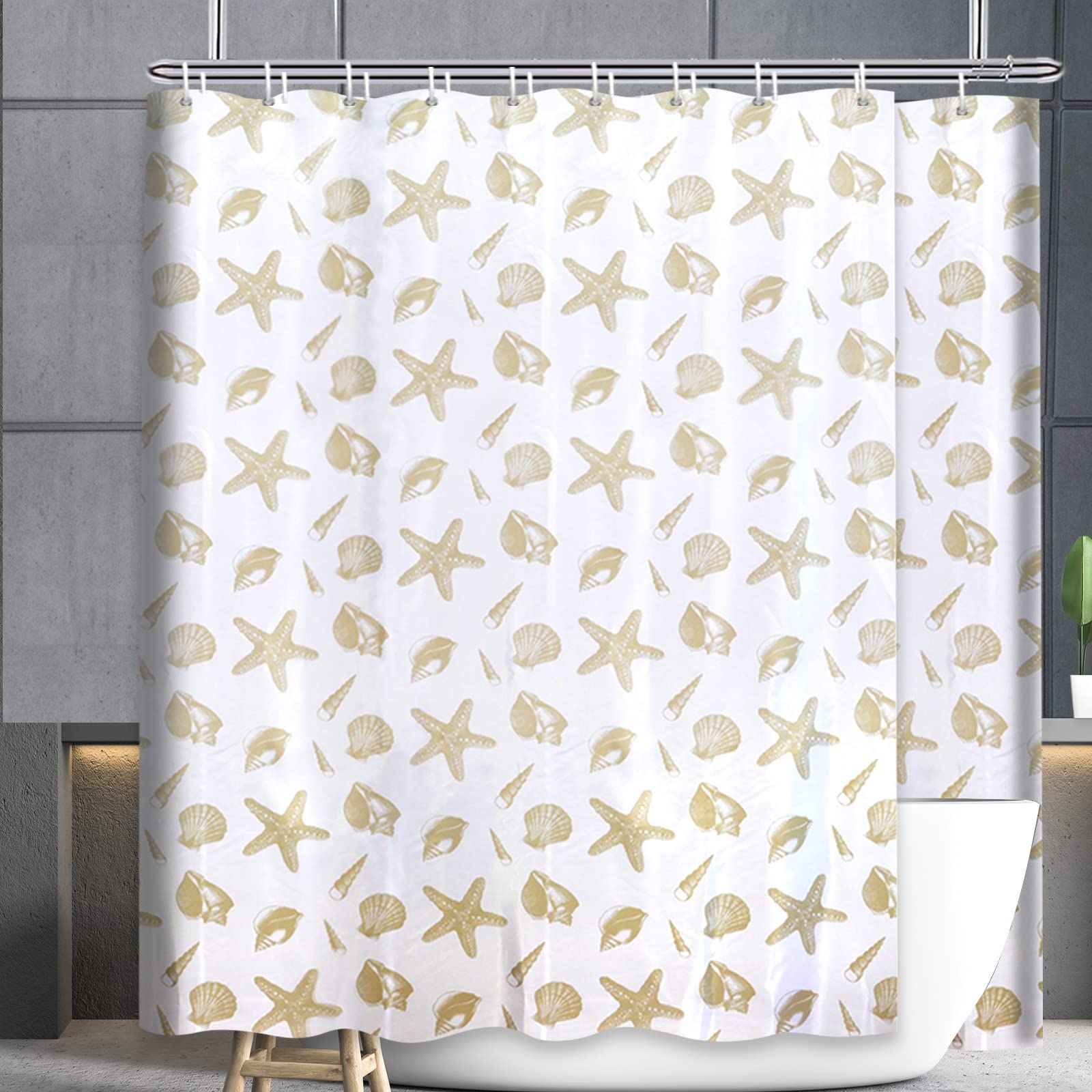 YISURE Extra Wide Shower Curtain 400x200cm, Long Drop 200cm, Shell Pattern Printed for Wet Room — image 1