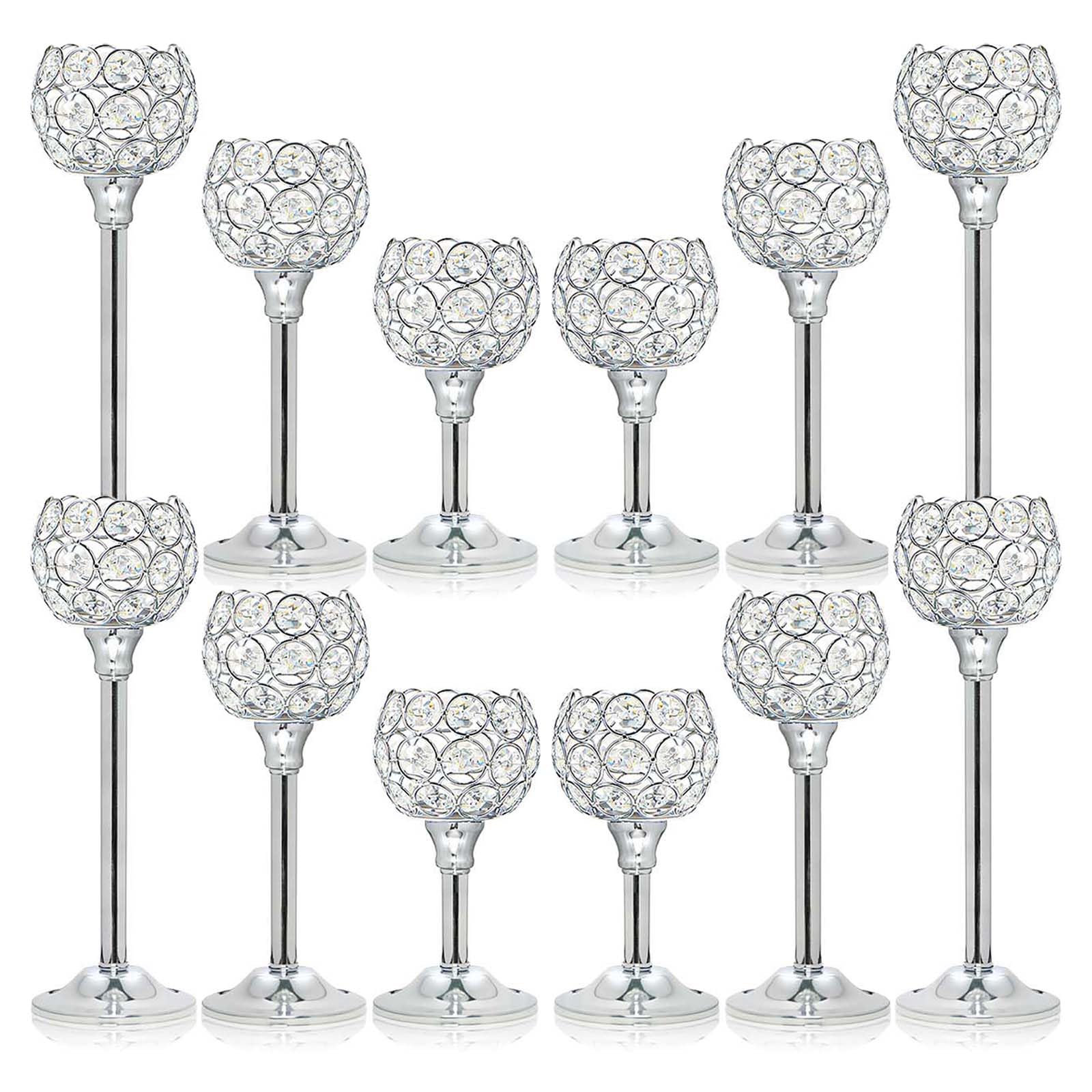 Photo 1 of Kehail Bulk Crystal Candle Holder Set, 3 Sizes Tealight Candlestick Holders, Elegant Candelabra for Wedding Table Centerpiece, Fireplace, Home & Living Room Decor – Kehail (Set of 12, Silver)